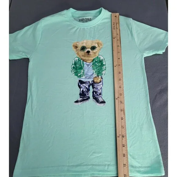 SEVEN SOULS New York Kids SZ 8 Graphic Shirt Green Bear Green - Picture 3 of 6